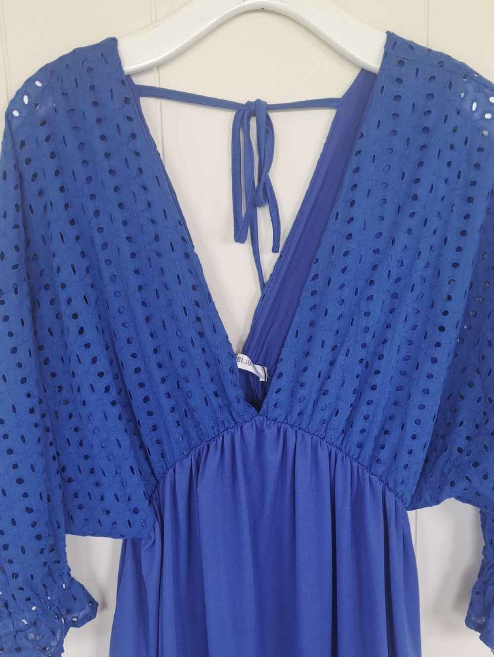 NWT Doublju Royal Blue V-Neck Eyelet Sleeve Maxi Dress Lightweight Boho - Picture 4 of 12